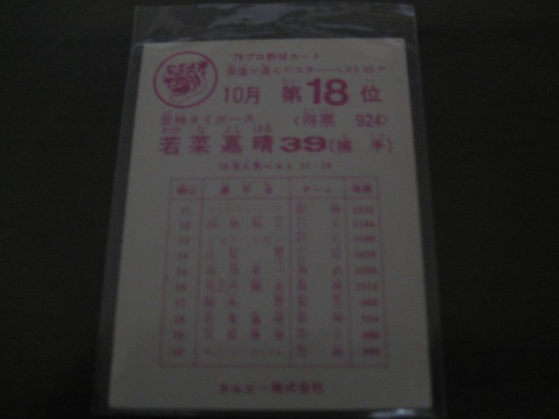 カルビープロ野球カード1979年/若菜嘉晴/阪神タイガース/10月第18位