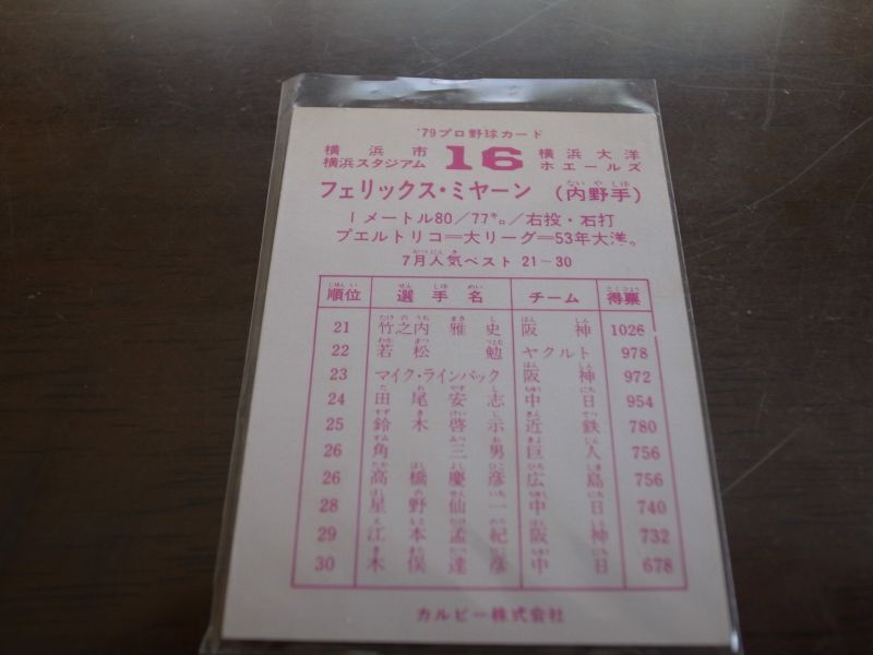 カルビープロ野球カード1979年横浜大洋ホエールズF・ミヤーン-