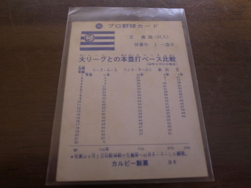 画像: カルビープロ野球カード1973年/No145王貞治/巨人/エラーカード/阪神タイガース
