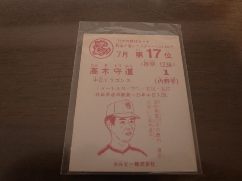 画像: カルビープロ野球カード1979年/高木守道/中日ドラゴンズ/7月第17位