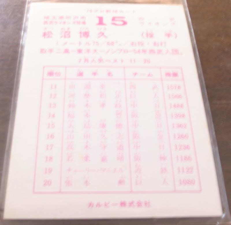 画像: カルビープロ野球カード1979年/松沼博久/西武ライオンズ