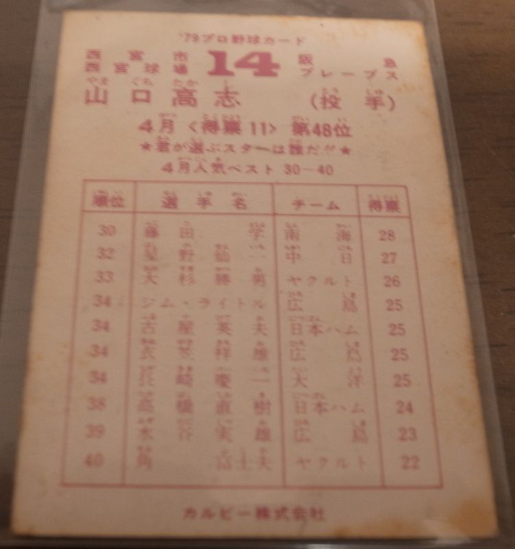 画像: カルビープロ野球カード1979年/山口高志/阪急ブレーブス