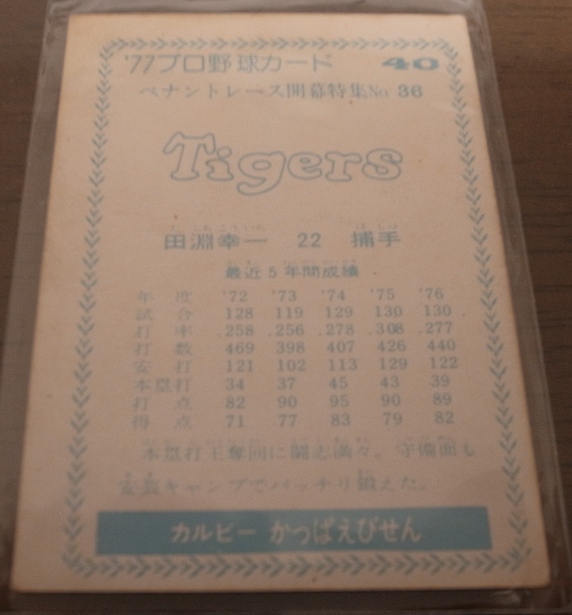 画像: カルビープロ野球カード1977年/青版/No40/田淵幸一/阪神タイガース