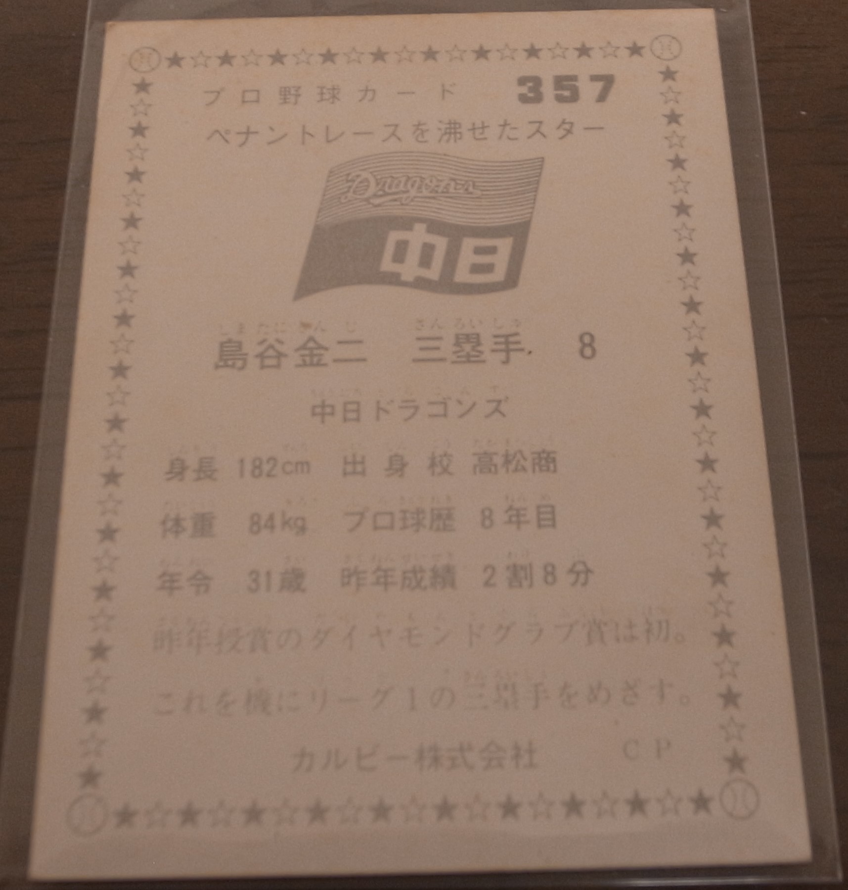 画像: カルビープロ野球カード1975年/No357島谷金二/中日ドラゴンズ