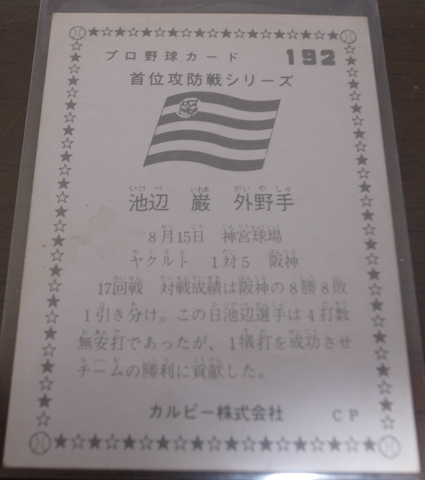 画像: カルビープロ野球カード1975年/No192池辺巌/阪神タイガース
