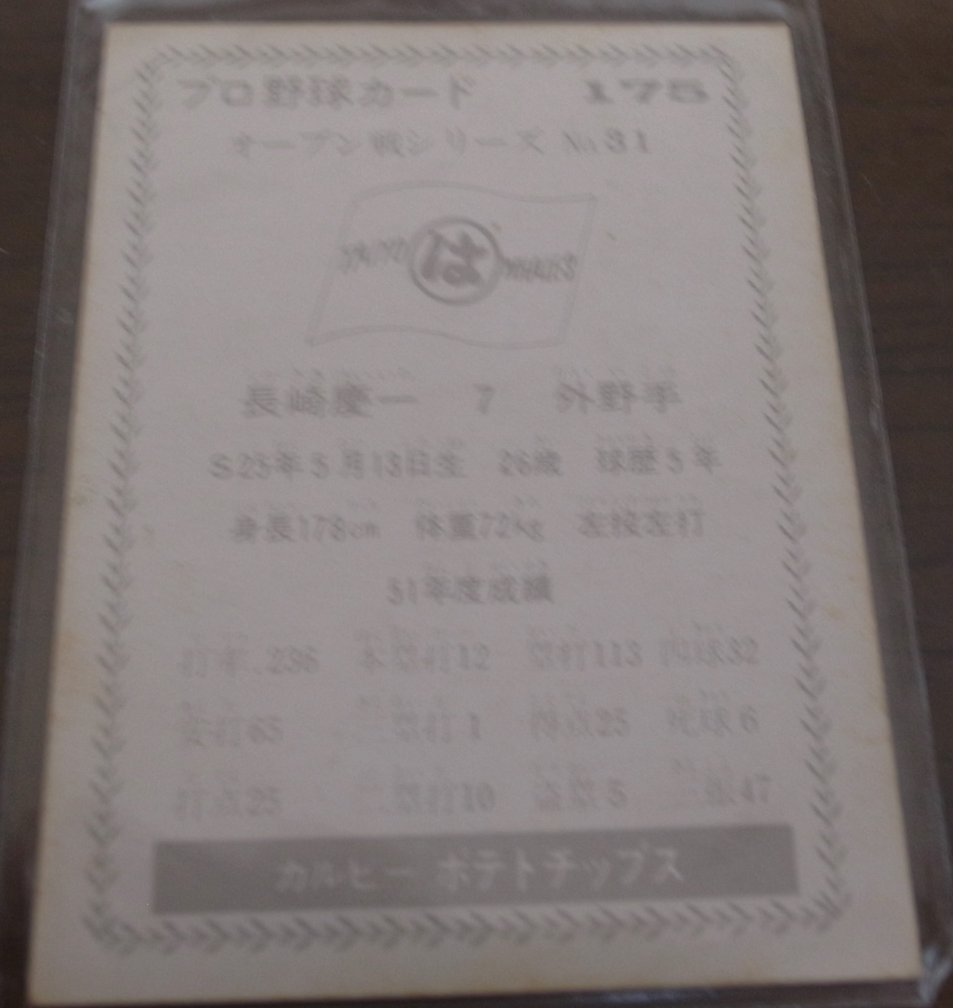 画像: カルビープロ野球カード1977年/黒版/No175/長崎慶一/大洋ホエールズ