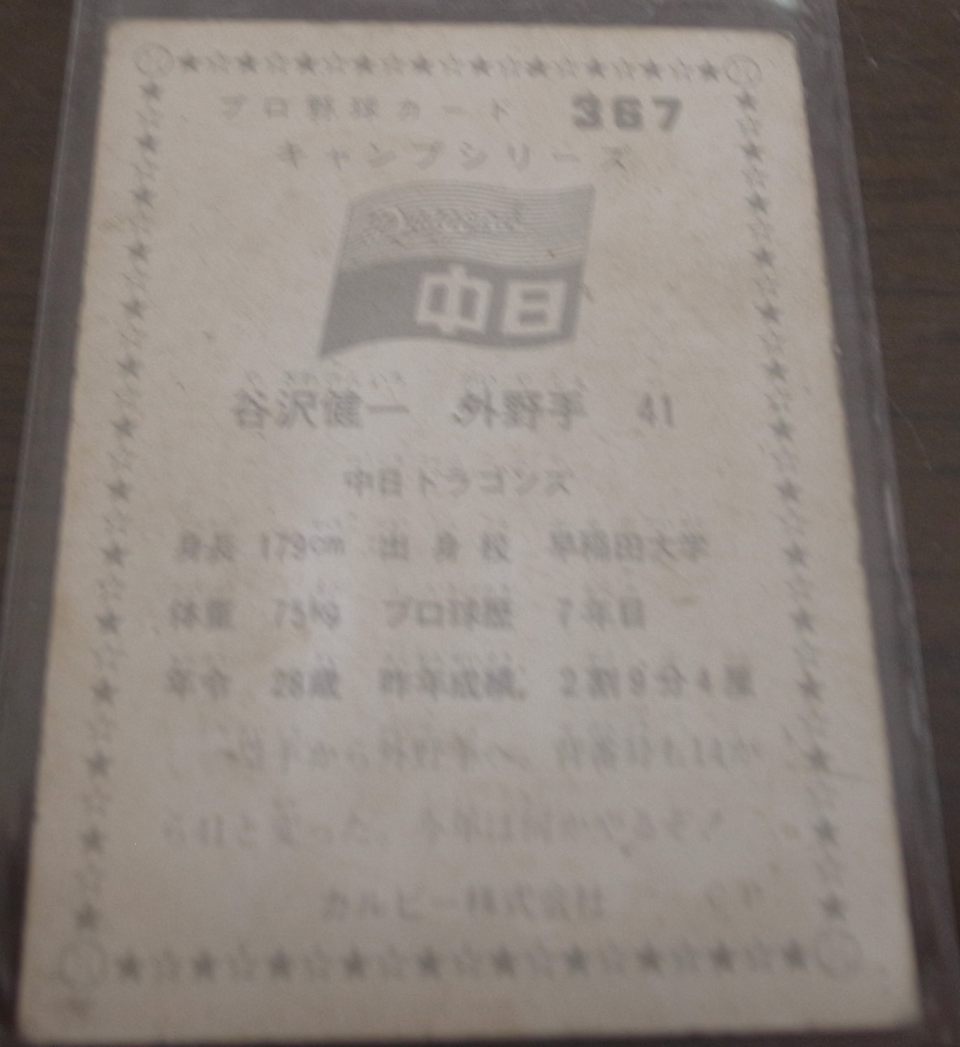 画像: カルビープロ野球カード1976年/No367谷沢健一/中日ドラゴンズ